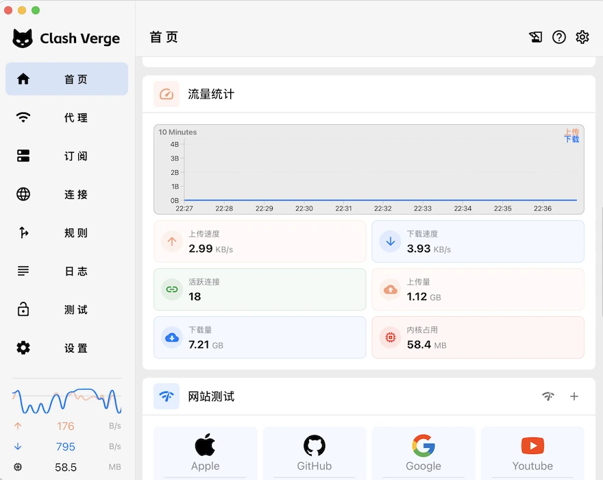 Clash Verge Windows 客户端面板示意图